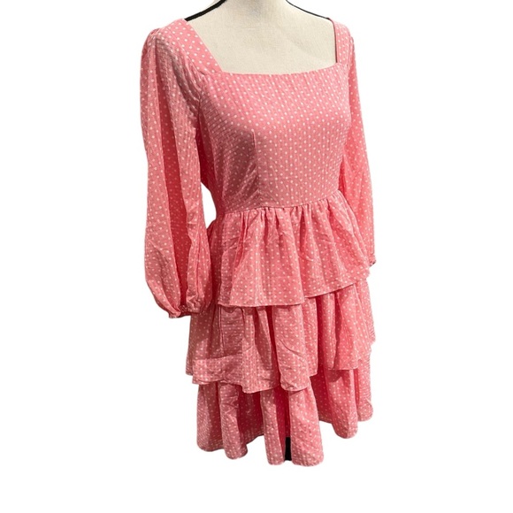SugarLips Corinne Polka Dot Tiered Mini Dress bell sleeve flowy spring Easter S - Picture 4 of 12